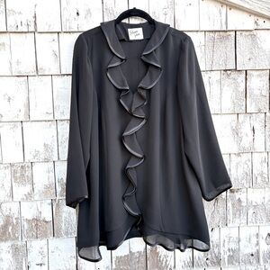 Eleanor Schain Elegant Women’s Black Ruffle Trim Blouse Sz.L